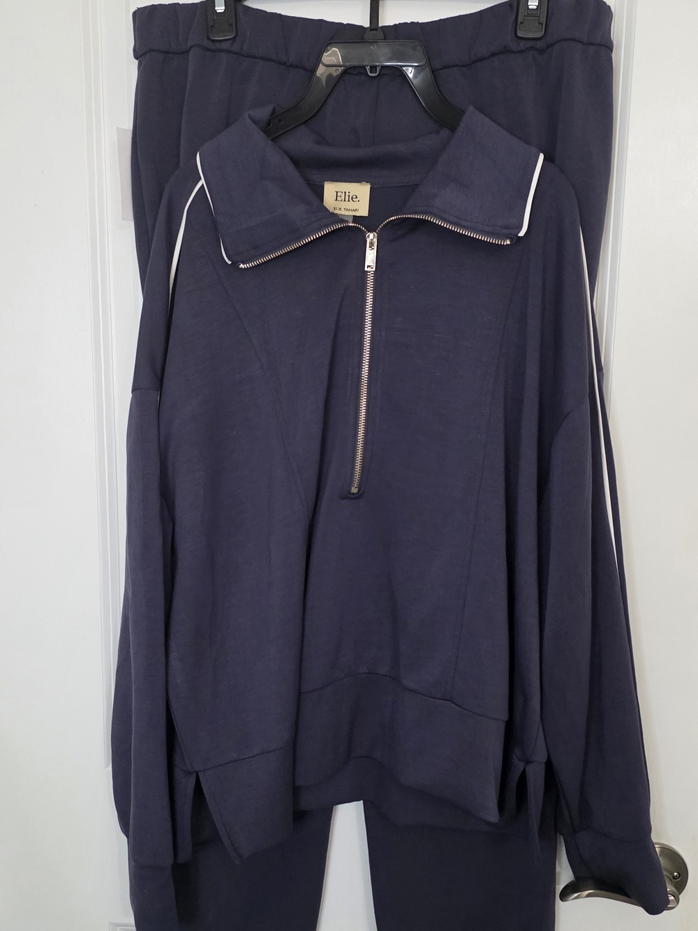 Elie Tahari Navy Half-Zip Jumpsuit with White Piping